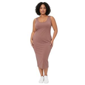Naked Wardrobe Midi Tank Dress Mocha Brown Dress 3X